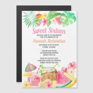 Tropisch Sweet 16-verjaardagsfeest Hawaiaans thema Magnetische Uitnodiging