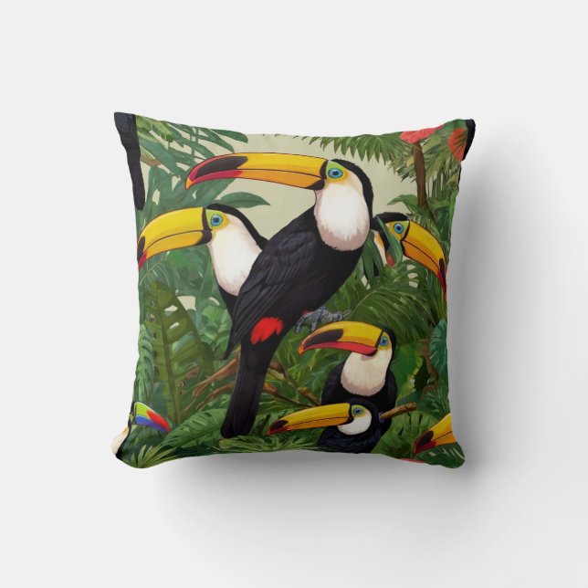Tropisch tapijt: Toucans in het regenwoud Kussen (Voorkant)