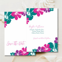 Tropisch Teal Roze Paarse Hibiscus Save The Date