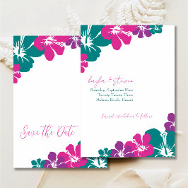 Tropisch Teal Roze Paarse Hibiscus Save The Date Kaart