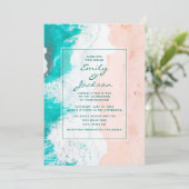 Tropisch Teal Wit Bruin Bruiloft Strand Oceaan Kaart (Staand voorkant)