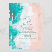 Tropisch Teal Wit Bruin Bruiloft Strand Oceaan Kaart (Voorkant / Achterkant)