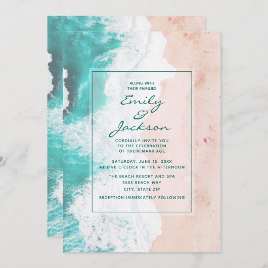 Tropisch Teal Wit Bruin Bruiloft Strand Oceaan Kaart (Voorkant / Achterkant)