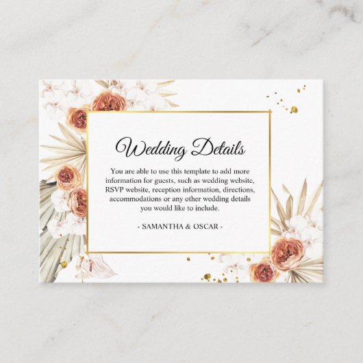 Tropisch Terracotta Gedroogd Palm Leaf Gold Lijst Informatiekaartje (Voorkant)