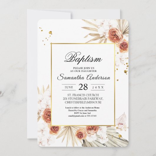 Tropisch Terracotta Gedroogd Palm Leaf Gold Lijst Kaart (Voorkant)