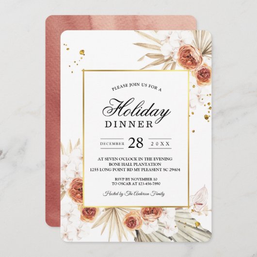 Tropisch Terracotta Gedroogd Palm Leaf Gold Lijst Kaart (Voorkant / Achterkant)