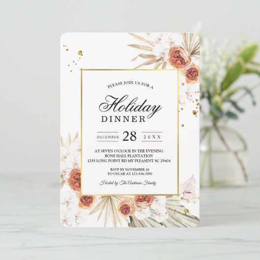 Tropisch Terracotta Gedroogd Palm Leaf Gold Lijst Kaart (Staand voorkant)