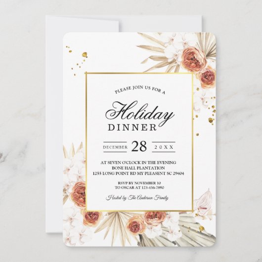 Tropisch Terracotta Gedroogd Palm Leaf Gold Lijst Kaart (Voorkant)