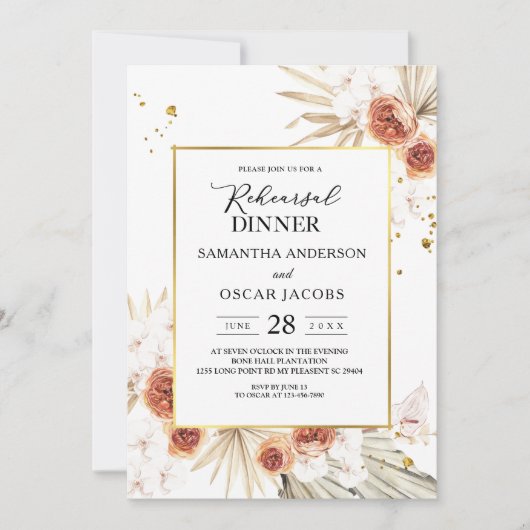 Tropisch Terracotta Gedroogd Palm Leaf Gold Lijst Kaart (Voorkant)