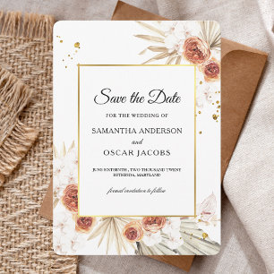 Tropisch Terracotta Gedroogd Palm Leaf Gold Lijst Save The Date