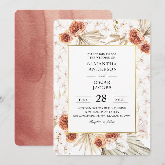 Tropisch terracotta Gedroogd palmpelleder en bloem Kaart (Voorkant / Achterkant)