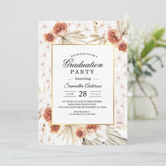 Tropisch terracotta Gedroogd palmpelleder en bloem Kaart (Staand voorkant)