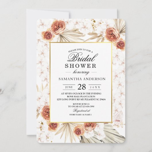 Tropisch terracotta Gedroogd palmpelleder en bloem Kaart (Voorkant)