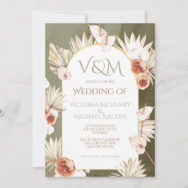 Tropisch Terracotta & Khaki Palmbladeren Bruiloft  Kaart