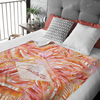 Tropisch Terracotta Monstera Leaf Pattern Modern Fleece Deken