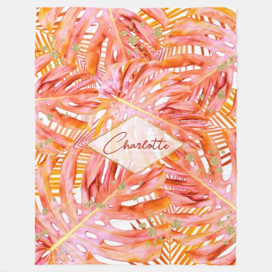 Tropisch Terracotta Monstera Leaf Pattern Modern Fleece Deken (Voorkant)