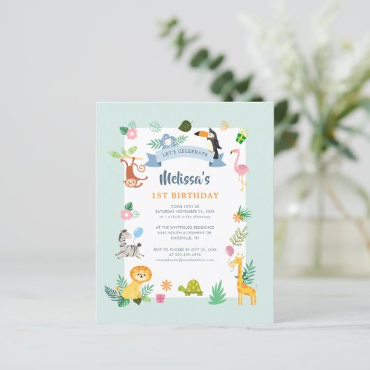 Tropisch thema 1e verjaardag Uitnodiging (Staand voorkant)