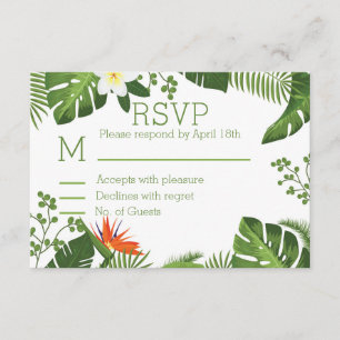 Tropisch thema Botanische RSVP bruiloft Kaartje