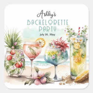 Tropisch thema cocktails vrijgezellenfeest op het  vierkante sticker