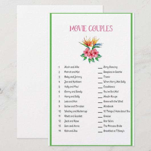 Tropisch thema Filmkoppel Matching Game Briefpapier (Voorkant / Achterkant)