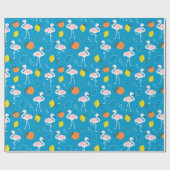 Tropisch thema Flamingo Fruits on Blue Background Cadeaupapier (Vlak)