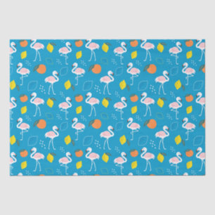 Tropisch thema Flamingo Fruits on Blue Background Tissuepapier