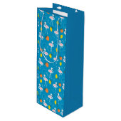 Tropisch thema Flamingo Fruits on Blue Background Wijn Cadeautas (Voorkant Gekanteld)