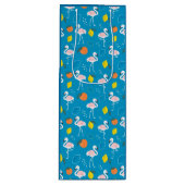 Tropisch thema Flamingo Fruits on Blue Background Wijn Cadeautas (Voorkant)