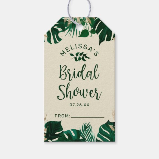 Tropisch thema foliage Chic Display Vrijgezellenfe Cadeaulabel (Voorkant)