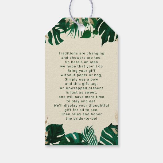 Tropisch thema foliage Chic Display Vrijgezellenfe Cadeaulabel (Achterkant)