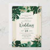 Tropisch Thema Foliage met Gouden Bruiloft Kaart (Voorkant)