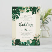Tropisch Thema Foliage met Gouden Bruiloft Kaart (Staand voorkant)
