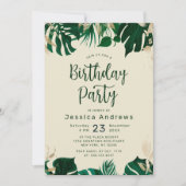 Tropisch thema groen gebladerte verjaardagsfeestje kaart (Voorkant)