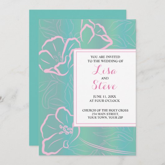 Tropisch thema Strand Bestemming Bruiloft Kaart (Voorkant / Achterkant)