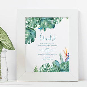 Tropisch Thema Strand Bruiloft Cocktails Bord Poster