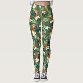 Tropisch Tiger Hawaiian Palm Oerwoud Blauwgroen Leggings (Voorkant)
