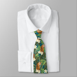 Tropisch Tiger Hawaiian Palm Oerwoud Blauwgroen Stropdas