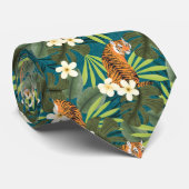 Tropisch Tiger Hawaiian Palm Oerwoud Blauwgroen Stropdas (Opgerold)