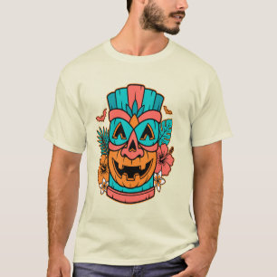 Tropisch Tiki Pompoen Masker Halloween T-Shirt