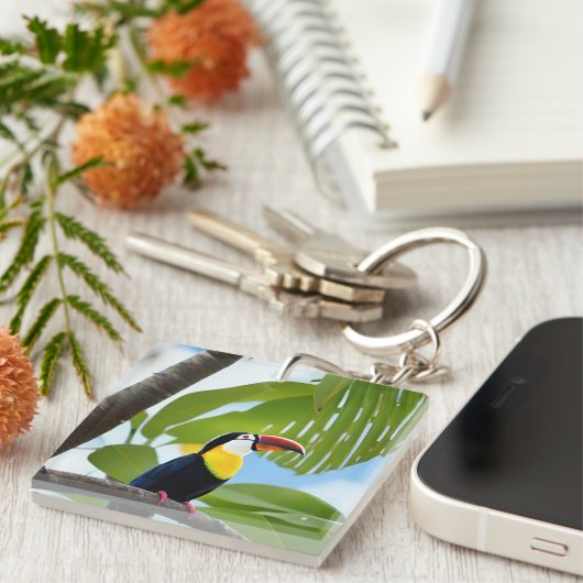 Tropisch toucan in een boom sleutelhanger (Voorkant Rechts)