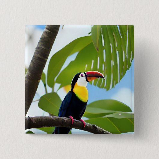 Tropisch toucan in een boom vierkante button 5,1 cm (Voorkant)