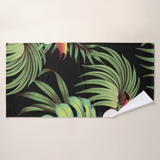 Tropisch  toucan, palmbladeren, bloemnaadloos badhanddoek (Badhanddoek)