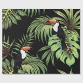 Tropisch  toucan, palmbladeren, bloemnaadloos cadeaupapier (Vlak)