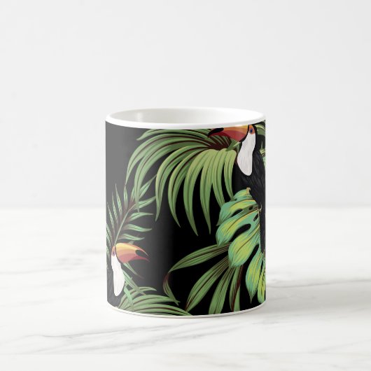 Tropisch  toucan, palmbladeren, bloemnaadloos koffiemok (Center)