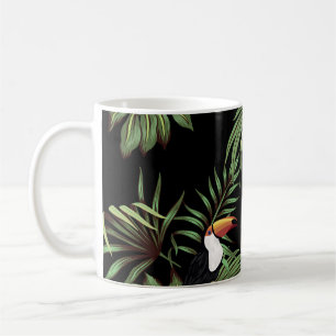 Tropisch  toucan, palmbladeren, bloemnaadloos koffiemok