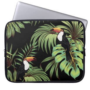 Tropisch toucan, palmbladeren, bloemnaadloos laptop sleeve