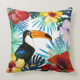 Tropisch Toucan Yellow Red Blauwgroen Floral Beach Kussen