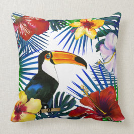 Tropisch Toucan Yellow Red Hibiscus Floral Beach Kussen
