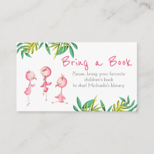 Tropisch Triplet Baby shower Flamingo brengt boek  Informatiekaartje