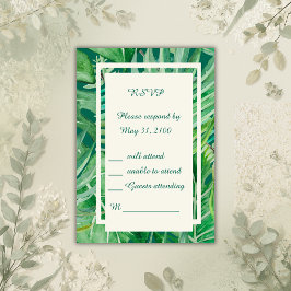 tropisch trouwfeest met smaragdgroen  RSVP kaartje